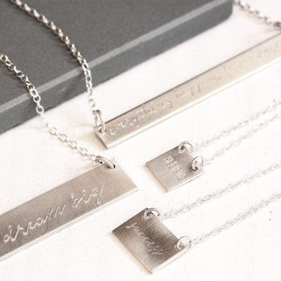 Sterling Silver Engraved Bar Necklace