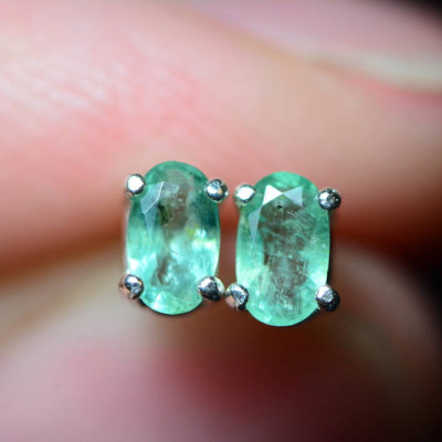 1/2 Carat Genuine Emerald Stud Earrings 5x3mm Oval Cut In Solid Sterling Silver