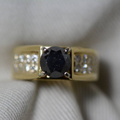18K Gold Black Diamond Ring, Semi Mount, Certified 1.73 Carat Black Diamond Solitaire Ring Appraised at 3,300.00, Real Natural Genuine