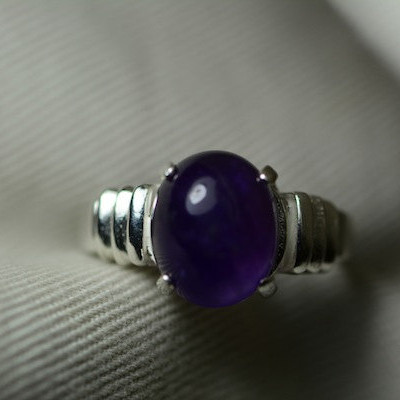 4.50 Carat Genuine Amethyst Cabochon Ring 11x9mm Oval With Fabulous Purple Color Hand Set In Sterling Silver