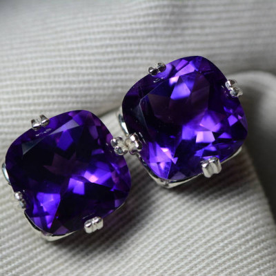 Amethyst Earrings, Certified 11.77 Carat Amethyst Stud Earrings Appraised at 600.00 Sterling Silver, Purple, February Birthstone