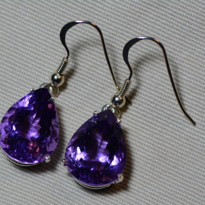 Amethyst Earrings, Certified 16.90 Carat Amethyst French Hook  Earrings Appraised at 850.00 Sterling Silver, Purple, Dangle Drop Earrings