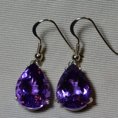Amethyst Earrings, Certified 16.90 Carat Amethyst French Hook  Earrings Appraised at 850.00 Sterling Silver, Purple, Dangle Drop Earrings