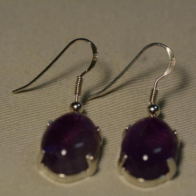 Amethyst Earrings, Certified 20.53 Carat Amethyst Dangle Earrings Appraised at 850.00 Oval Cabochon, February Birthstone, Sterling Silver