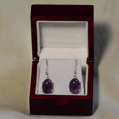Amethyst Earrings, Certified 20.53 Carat Amethyst Dangle Earrings Appraised at 850.00 Oval Cabochon, February Birthstone, Sterling Silver