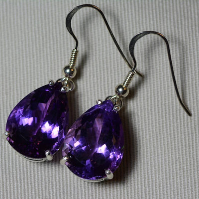 Amethyst Earrings, Certified 23.00 Carat Amethyst French Hook  Earrings Appraised at 1,150.00 Sterling Silver, Purple, Dangle Drop Earrings
