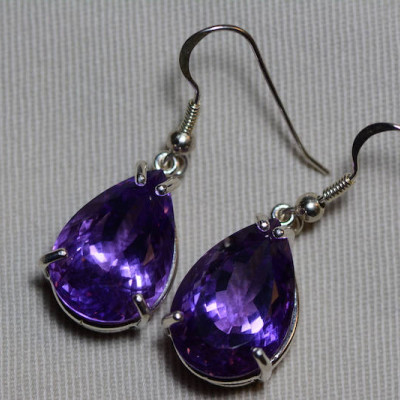 Amethyst Earrings, Certified 24.13 Carat Amethyst French Hook  Earrings Appraised at 1,200.00 Sterling Silver, Purple, Dangle Drop Earrings