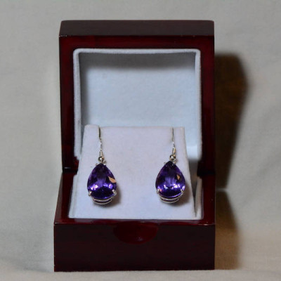 Amethyst Earrings, Certified 24.13 Carat Amethyst French Hook  Earrings Appraised at 1,200.00 Sterling Silver, Purple, Dangle Drop Earrings