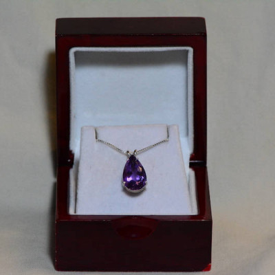 Amethyst Necklace, Certified 10.50 Carat Amethyst Pendant Appraised at 525.00 Sterling Silver Necklace, Purple Genuine Real Natural Pear Cut