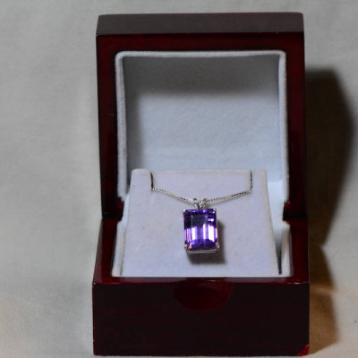 Amethyst Necklace, Certified 10.53 Carat Amethyst Pendant Appraised at 525.00 Sterling Silver Necklace, Purple Genuine Natural Emerald Cut