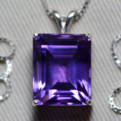 Amethyst Necklace, Certified 10.85 Carat Amethyst Pendant Appraised at 550.00 Sterling Silver Necklace, Purple Genuine Natural Emerald Cut