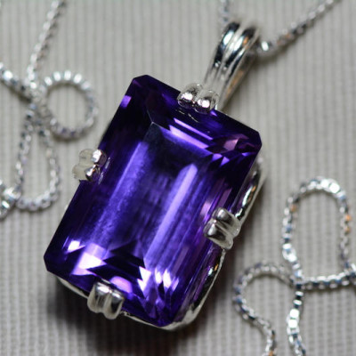 Amethyst Necklace, Certified 13.79 Carat Amethyst Pendant Appraised at 700.00 Sterling Silver Necklace, Real Natural Emerald Cut, Jewellery
