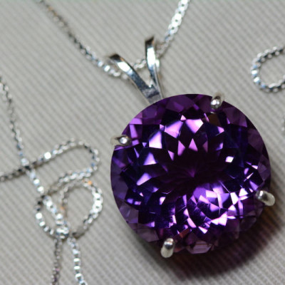 Amethyst Necklace, Certified 17.68 Carat Amethyst Pendant Appraised at 875.00 Sterling Silver, Purple Genuine Natural Round Cut