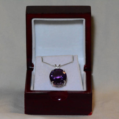 Amethyst Necklace, Certified 17.68 Carat Amethyst Pendant Appraised at 875.00 Sterling Silver, Purple Genuine Natural Round Cut