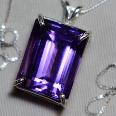 Amethyst Necklace, Certified 33.10 Carat Amethyst Pendant Appraised at 1,650.00 Sterling Silver Necklace, Purple Genuine Natural Emerald Cut