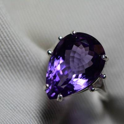 Amethyst Ring, Certified 10.06 Carat Amethyst Ring Appraised At 500.00 Sterling Silver Size 7, February Birthstone, Purple, Pear Cut