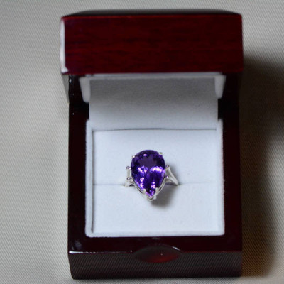Amethyst Ring, Certified 10.06 Carat Amethyst Ring Appraised At 500.00 Sterling Silver Size 7, February Birthstone, Purple, Pear Cut