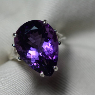 Amethyst Ring, Certified 10.90 Carat Amethyst Ring Appraised At 550.00 Sterling Silver Size 7, February Birthstone, Purple, Pear Cut