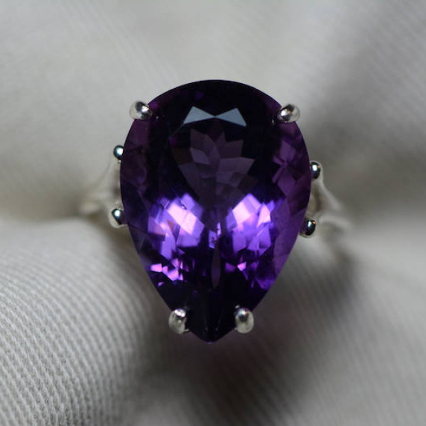 Amethyst Ring, Certified 10.90 Carat Amethyst Ring Appraised At 550.00 Sterling Silver Size 7, February Birthstone, Purple, Pear Cut