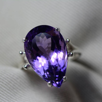 Amethyst Ring, Certified 10.96 Carat Amethyst Ring Appraised At 550.00 Sterling Silver Size 7, February Birthstone, Purple, Pear Cut
