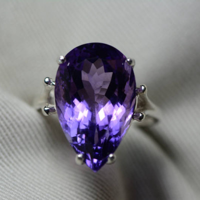 Amethyst Ring, Certified 10.96 Carat Amethyst Ring Appraised At 550.00 Sterling Silver Size 7, February Birthstone, Purple, Pear Cut