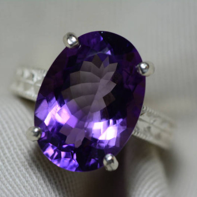 Amethyst Ring, Certified 11.63 Carat Amethyst Ring Appraised At 575.00 Sterling Silver Size 7, February Birthstone, Purple, Oval Cut