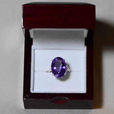 Amethyst Ring, Certified 12.03 Carat Amethyst Ring Appraised At 600.00 Sterling Silver Size 7, February Birthstone, Purple, Oval Cut