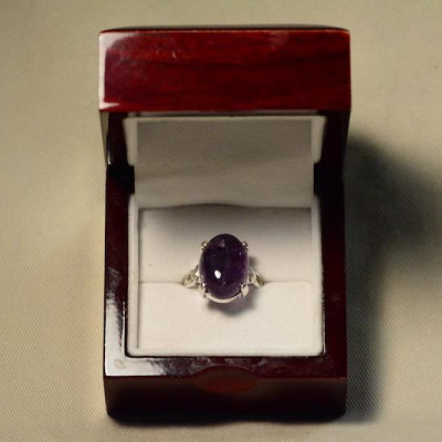 Amethyst Ring, Certified 12.37 Carat Amethyst Cabochon Appraised at 500.00 Oval Cab, Sterling Silver, Natural Amethyst Jewellery