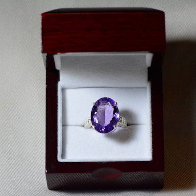 Amethyst Ring, Certified 12.46 Carat Amethyst Ring Appraised At 625.00 Sterling Silver Size 7, February Birthstone, Purple, Oval Cut