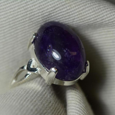 Amethyst Ring, Certified 12.51 Carat Amethyst Cabochon Appraised at 500.00 Oval Cab, Sterling Silver, Natural Amethyst Jewellery
