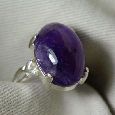 Amethyst Ring, Certified 12.56 Carat Amethyst Cabochon Appraised at 500.00 Oval Cab, Sterling Silver, Natural Amethyst Jewellery