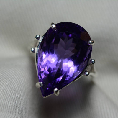 Amethyst Ring, Certified 13.50 Carat Amethyst Ring Appraised At 700.00 Sterling Silver Size 7, Amethyst Jewelry, Purple, Pear Cut