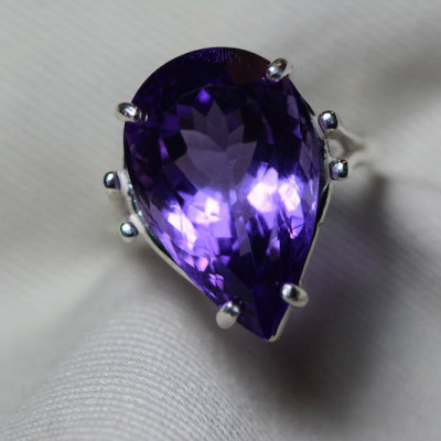 Amethyst Ring, Certified 13.50 Carat Amethyst Ring Appraised At 700.00 Sterling Silver Size 7, Amethyst Jewelry, Purple, Pear Cut
