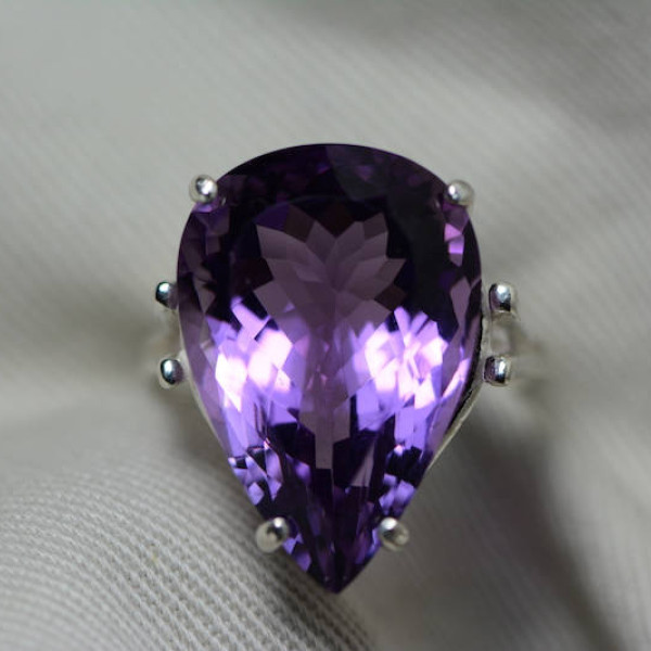 Amethyst Ring, Certified 13.65 Carat Amethyst Ring Appraised At 700.00 Sterling Silver Size 7, Amethyst Jewelry, Purple, Pear Cut