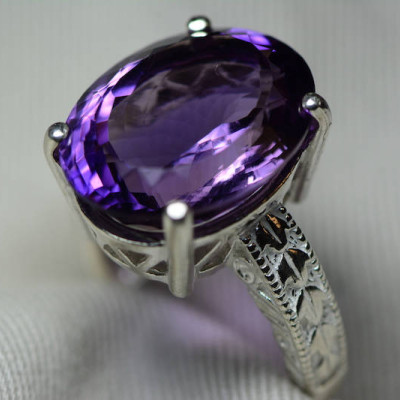 Amethyst Ring, Certified 13.95 Carat Amethyst Ring Appraised At 700.00 Sterling Silver Size 7, February Birthstone, Purple, Oval Cut