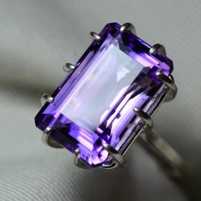 Amethyst Ring, Certified 15.61 Carat Amethyst Ring Appraised At 775.00 Sterling Silver Size 7.5, February Birthstone, Purple, Emerald Cut