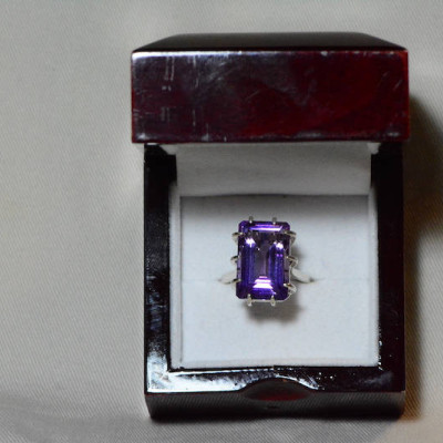 Amethyst Ring, Certified 15.61 Carat Amethyst Ring Appraised At 775.00 Sterling Silver Size 7.5, February Birthstone, Purple, Emerald Cut