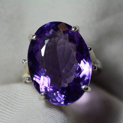 Amethyst Ring, Certified 15.72 Carat Amethyst Ring Appraised At 775.00 Sterling Silver Size 7, February Birthstone, Purple, Oval Cut
