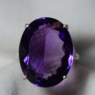 Amethyst Ring, Certified 17.70 Carat Amethyst Ring Appraised At 875.00 Sterling Silver Size 7, February Birthstone, Purple, Oval Cut
