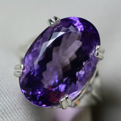 Amethyst Ring, Certified 21.19 Carat Amethyst Ring Appraised At 1,050.00 Sterling Silver Size 7, February Birthstone, Purple, Oval Cut