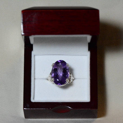 Amethyst Ring, Certified 21.19 Carat Amethyst Ring Appraised At 1,050.00 Sterling Silver Size 7, February Birthstone, Purple, Oval Cut
