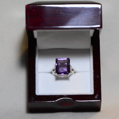 Amethyst Ring, Certified 7.09 Carat Amethyst Ring Appraised At 400.00 Sterling Silver Size 7, February Birthstone, Purple, Emerald Cut