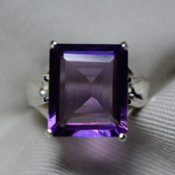 Amethyst Ring, Certified 7.09 Carat Amethyst Ring Appraised At 400.00 Sterling Silver Size 7, February Birthstone, Purple, Emerald Cut