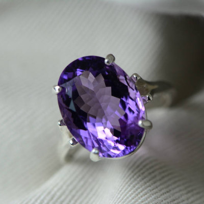 Amethyst Ring, Certified 7.87 Carat Amethyst Ring Appraised At 400.00 Sterling Silver Size 7, February Birthstone, Purple, Oval Cut
