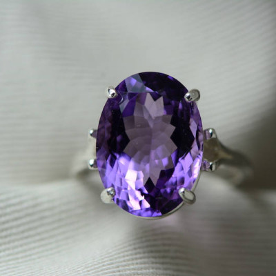 Amethyst Ring, Certified 7.87 Carat Amethyst Ring Appraised At 400.00 Sterling Silver Size 7, February Birthstone, Purple, Oval Cut
