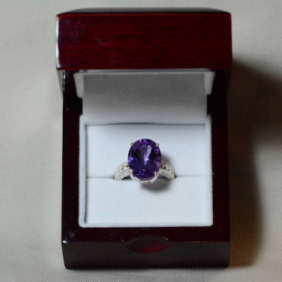 Amethyst Ring, Certified 9.11 Carat Amethyst Ring Appraised At 450.00 Sterling Silver Size 7, February Birthstone, Purple, Oval Cut