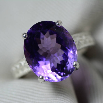 Amethyst Ring, Certified 9.45 Carat Amethyst Ring Appraised At 475.00 Sterling Silver Size 7, February Birthstone, Purple, Oval Cut