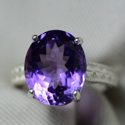 Amethyst Ring, Certified 9.45 Carat Amethyst Ring Appraised At 475.00 Sterling Silver Size 7, February Birthstone, Purple, Oval Cut