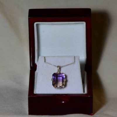 Ametrine Necklace, Certified 14.55 Carat Ametrine Pendant Appraised At 1,025.00 Sterling Silver, Purple Yellow, Bicolor Ametrine Jewelry