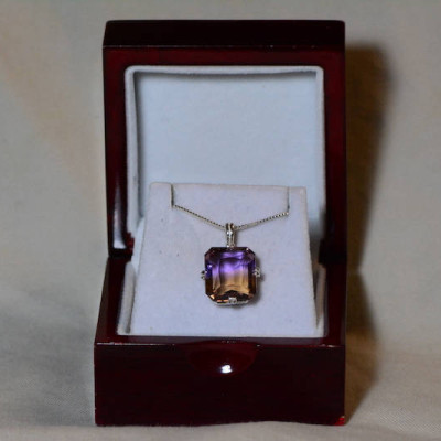 Ametrine Necklace, Certified 16.55 Carat Ametrine Pendant Appraised At 1,150.00 Sterling Silver, Purple Yellow, Bicolor Ametrine Jewelry